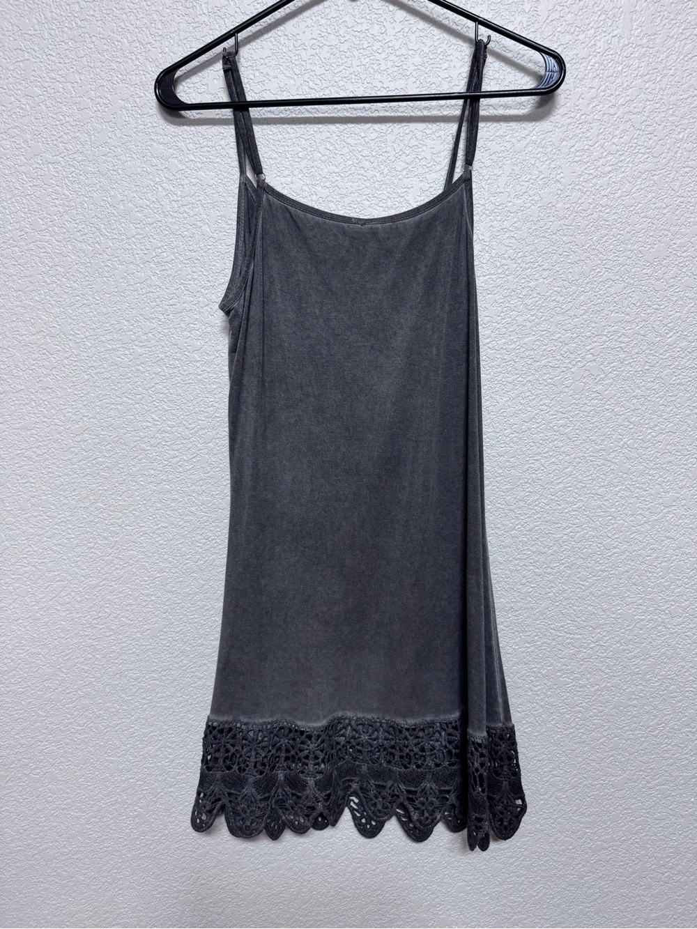Washed Grey Crochet Lace Mini Slip Dress/Tank Extender Women’s S Grunge - Picture 5 of 6